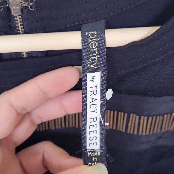 Anthropologie Plenty by Tracy Reese Black ALine Dress with Gold Bead Accent Sz 4 - Picture 5 of 7